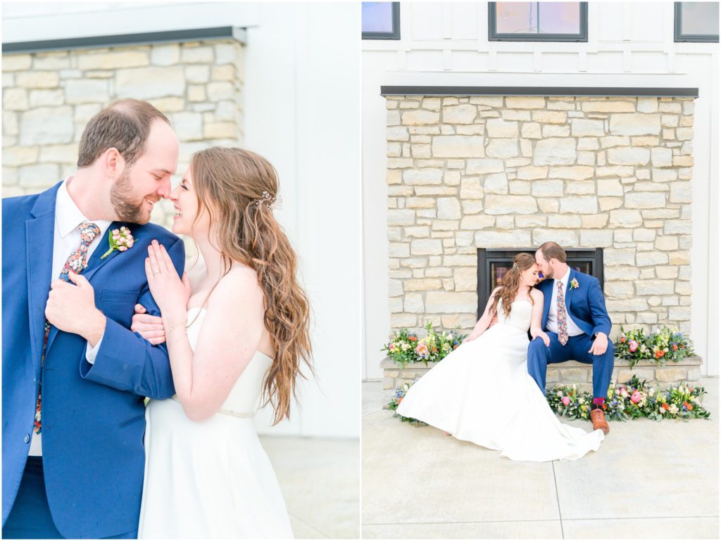 Bride and groom nuzzling The Wilds Venue spring wedding