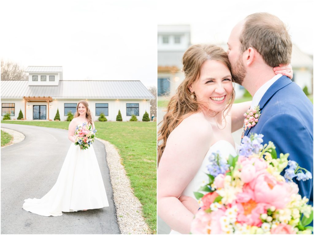 Bride and groom temple kiss The Wilds Venue spring wedding