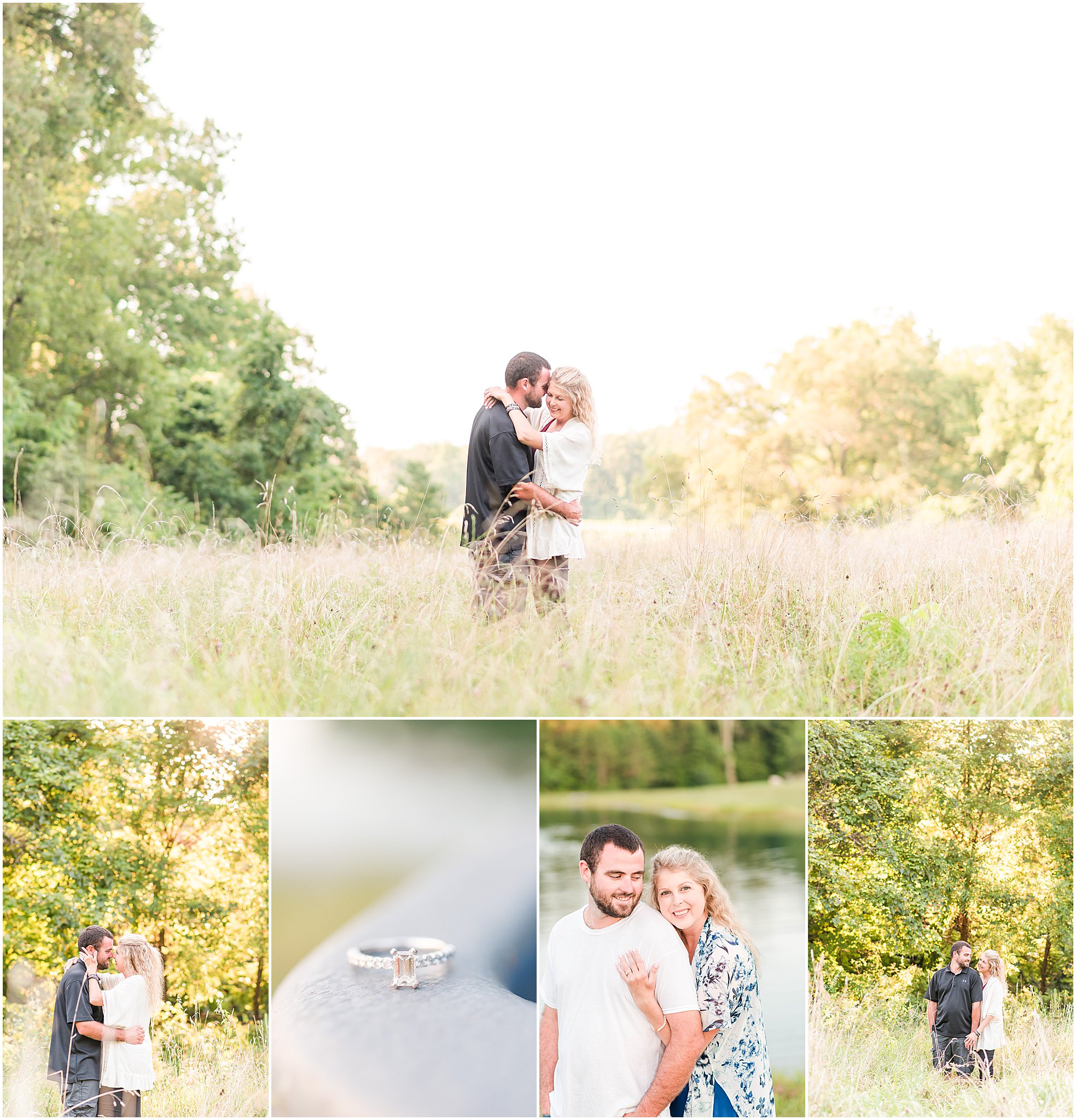 Bloomfield Indiana Engagement Session Guy and Girl standing chest to chest in field
