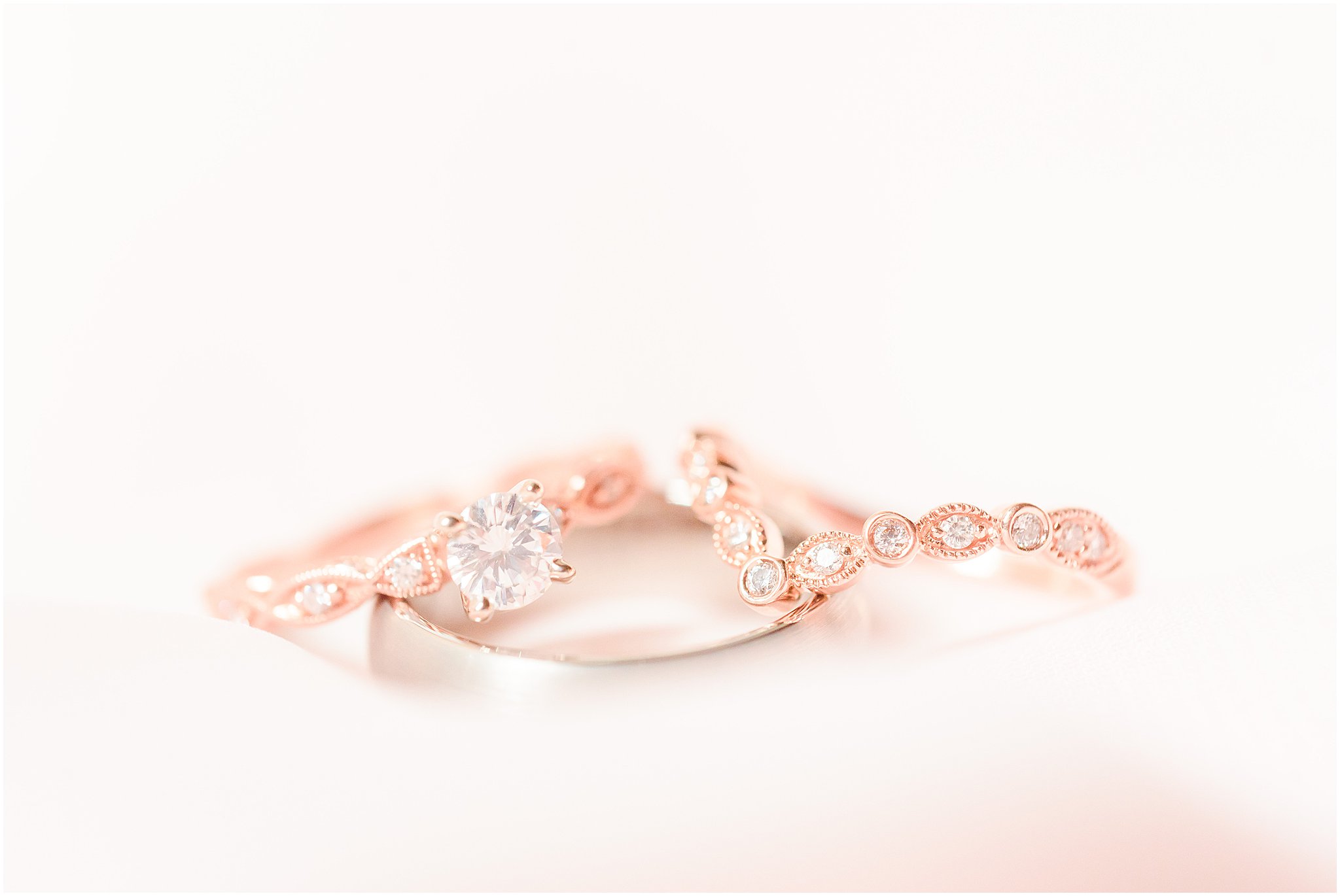 Rose gold ring shot Coppes Commons Wedding