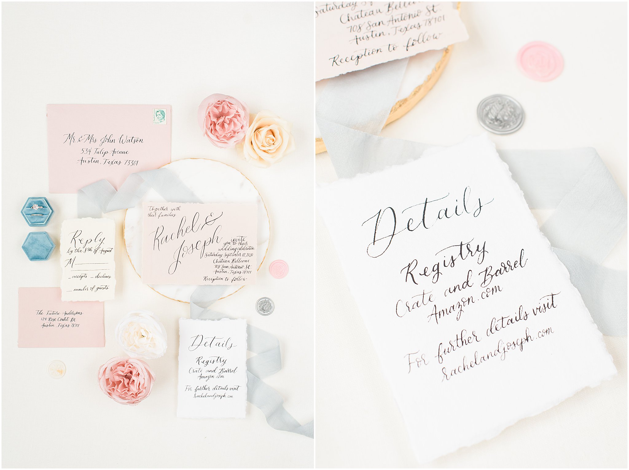 Invitation suite by Indianapolis wedding calligrapher The Lettering Grove