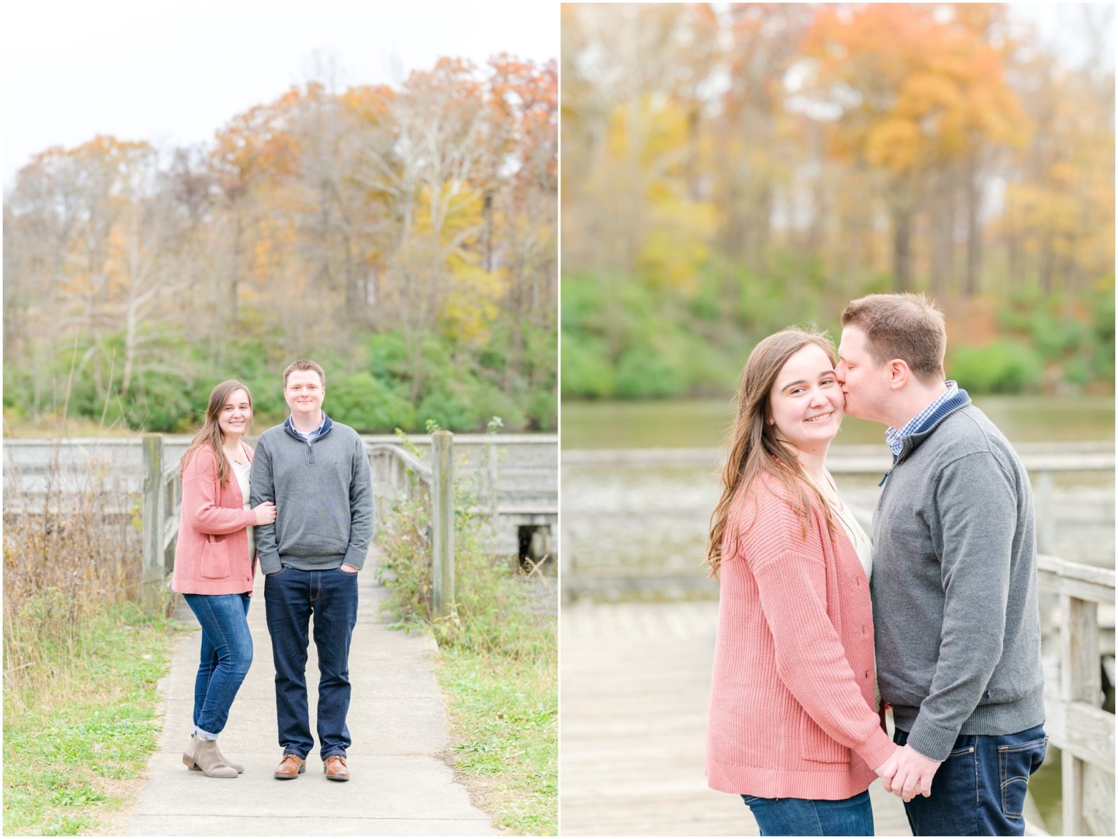 Cheek kiss Fort Harrison State Park engagement session