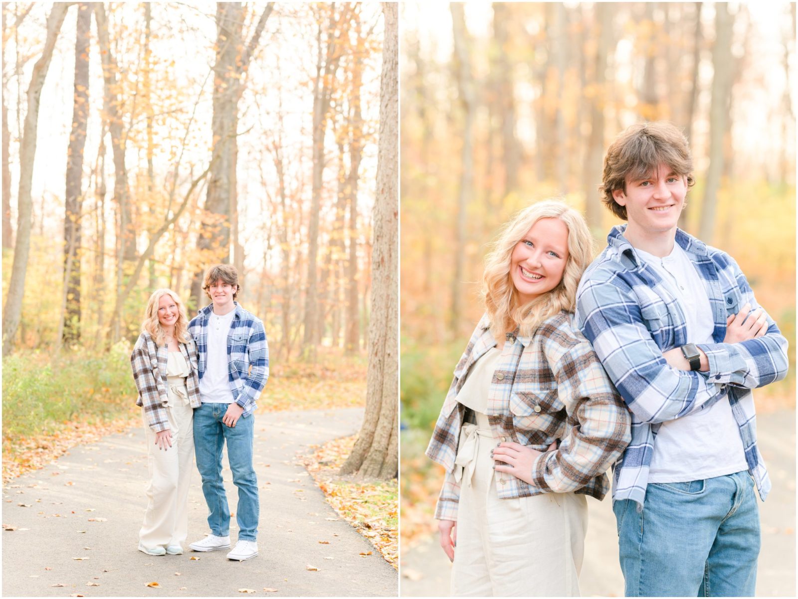 Brother and sister smiling at camera Holcomb Gardens senior session