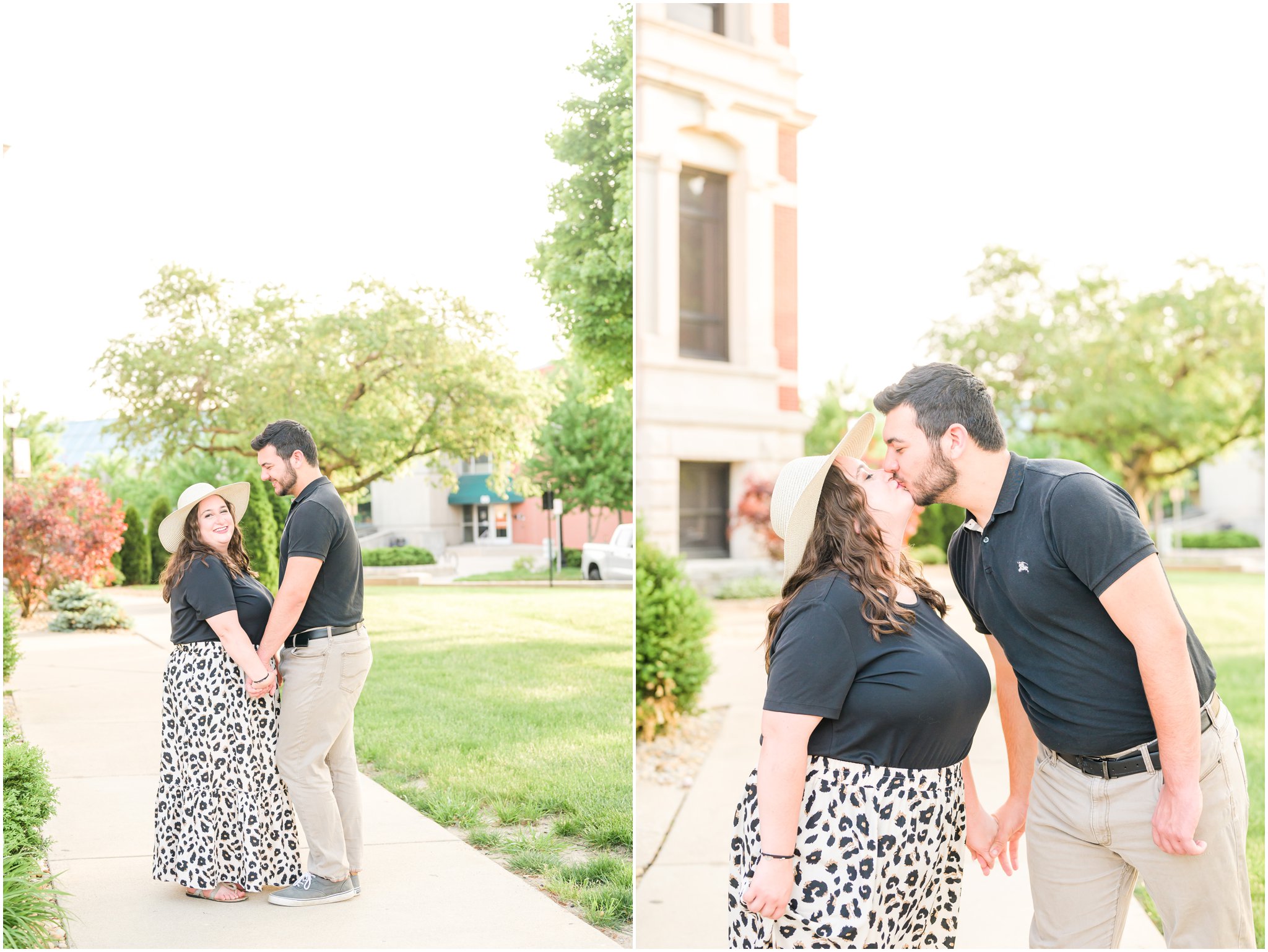 Dip kiss Downtown Franklin, Indiana engagement session