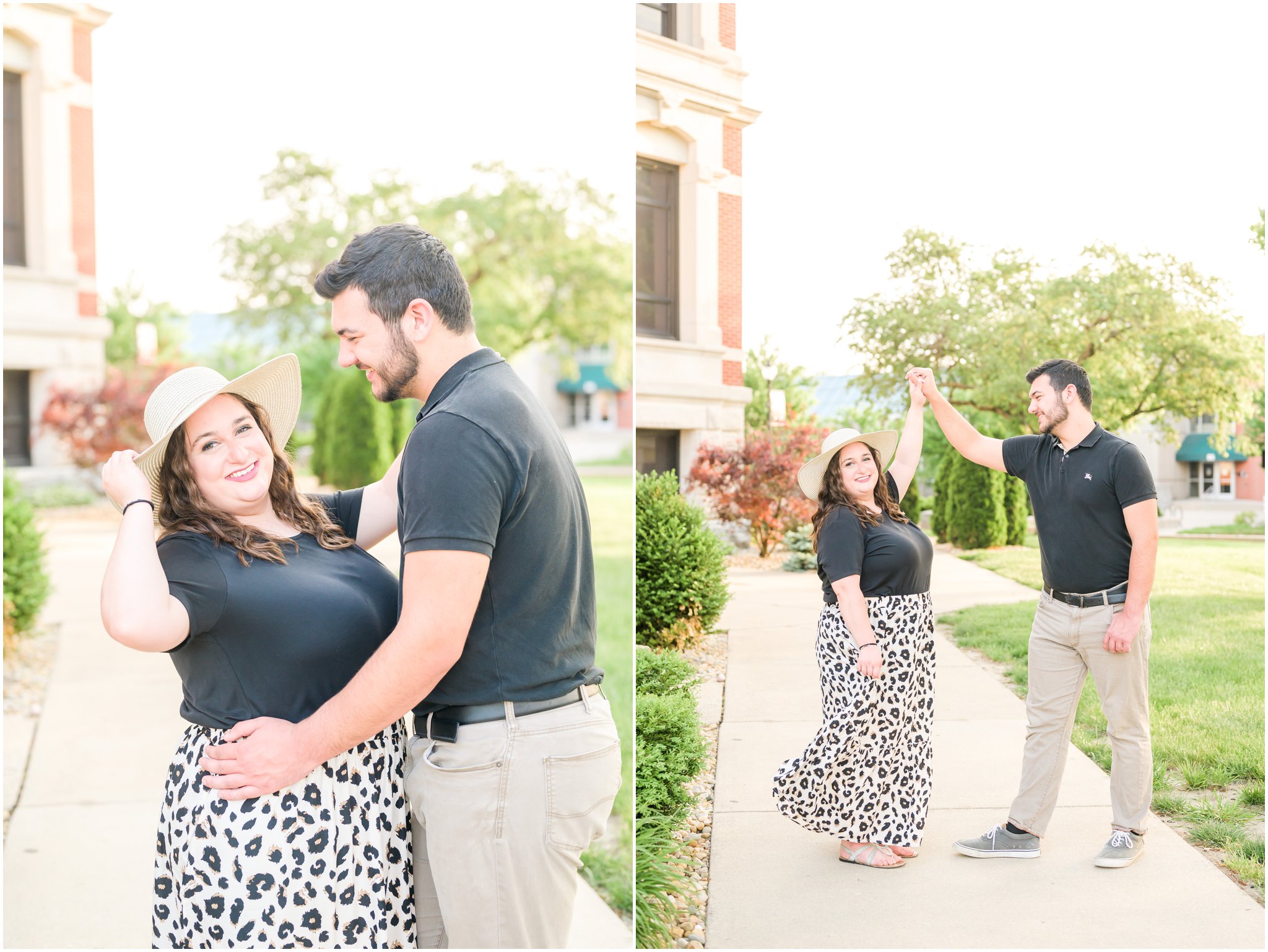 Dress swish Downtown Franklin, Indiana engagement session