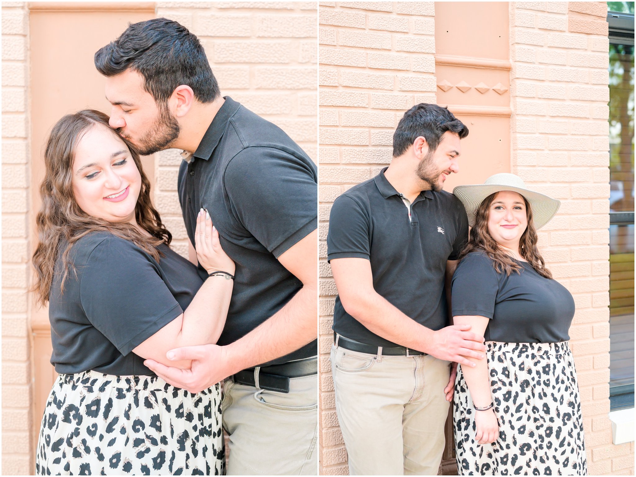 Temple kiss Downtown Franklin, Indiana engagement session