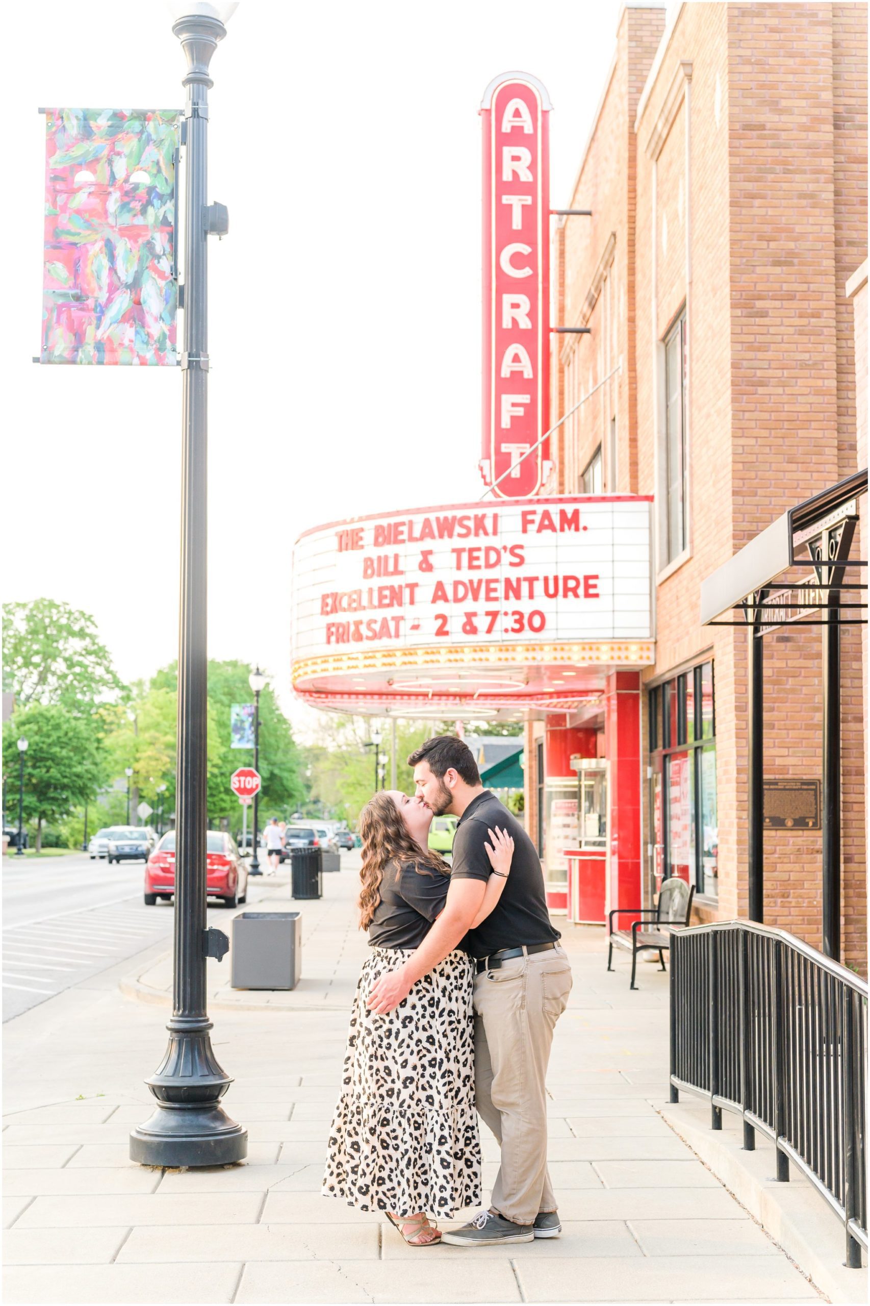 Dip kiss Downtown Franklin, Indiana engagement session