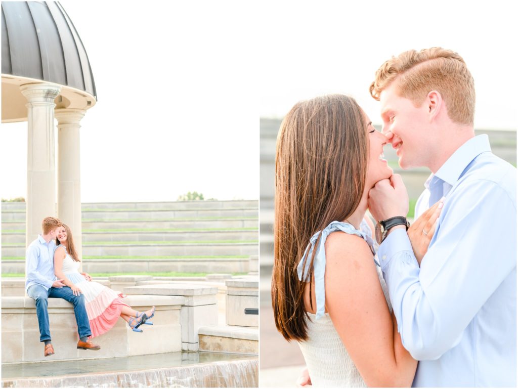 Couple kissing Coxhall Gardens engagement session