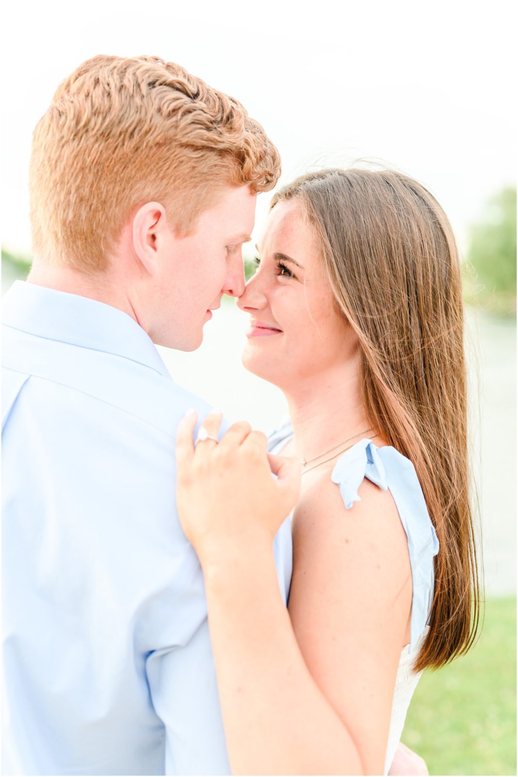 Couple nose to nose Coxhall Gardens engagement session