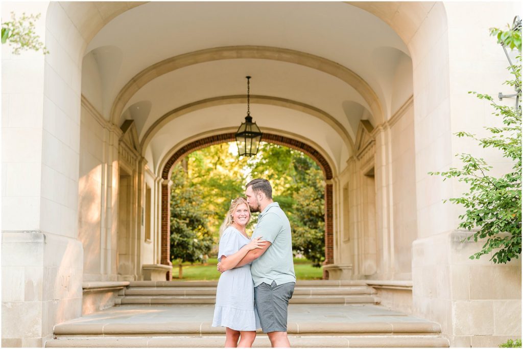 Couple smiling together Miami of Ohio engagement session