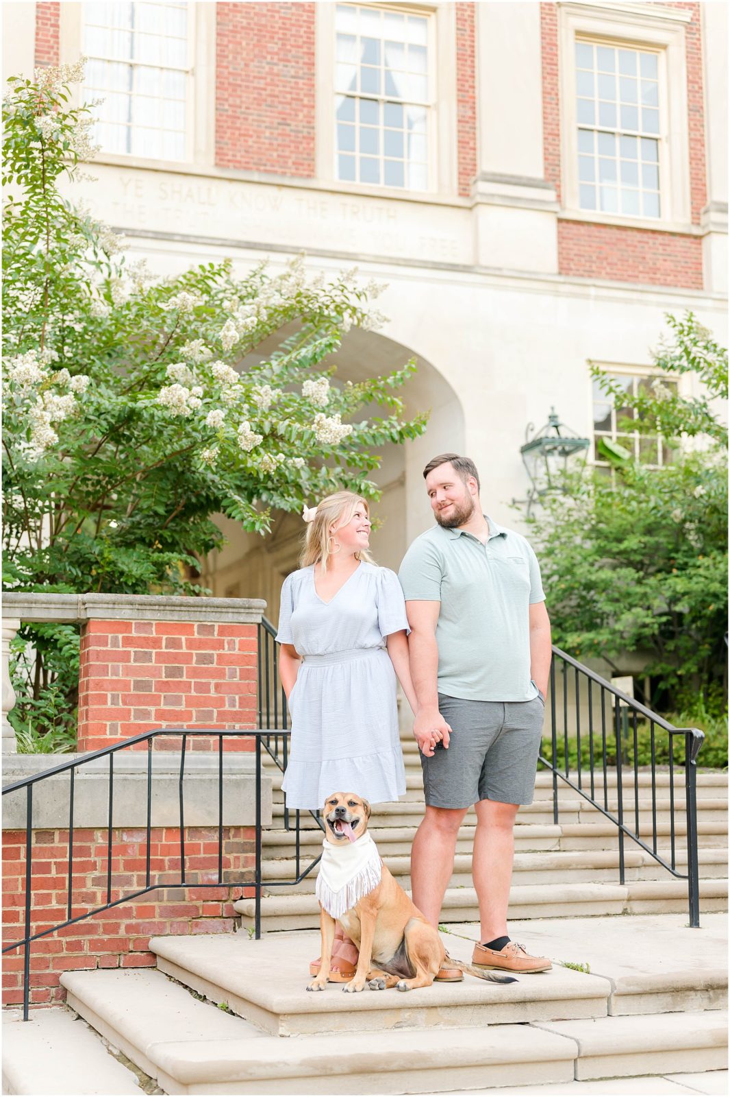 Couple smiling at each other Miami of Ohio engagement session