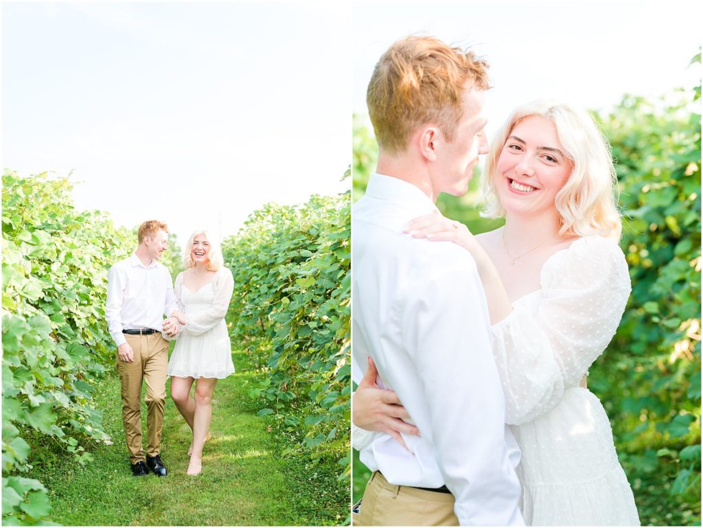 Couple cuddling Oliver Winery engagement session