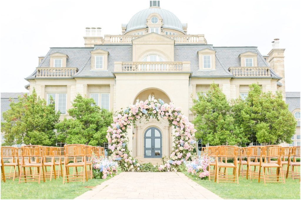 Pastel blue and pink floral hoop The Olana Dallas wedding