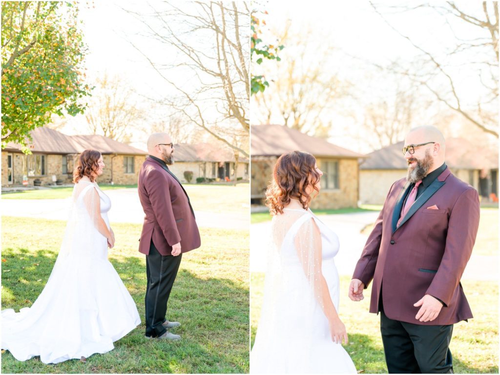Backyard wedding first look