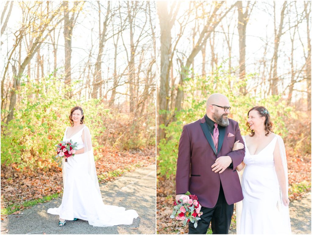 Backyard wedding bride and groom photos