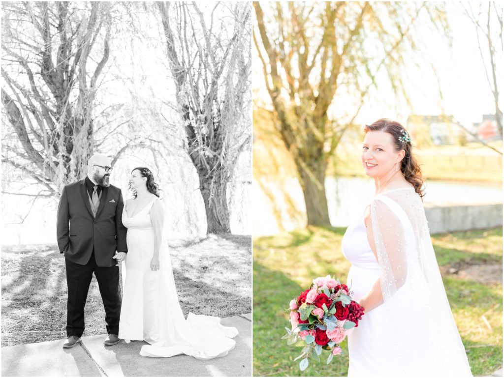 Backyard wedding bride and groom photos