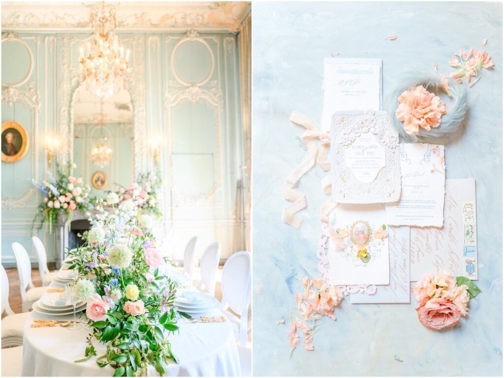 Pastel wedding colors Chateau de Champlatreux wedding