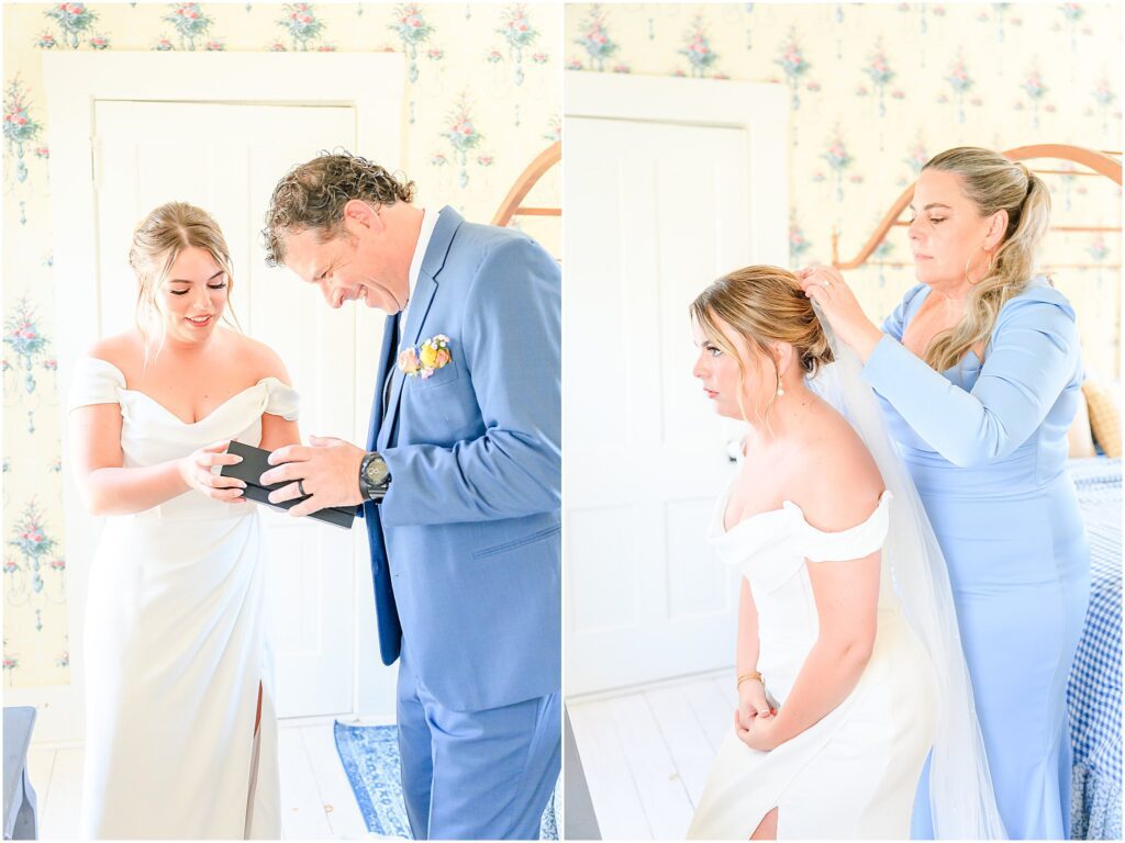 Father daughter first look The Red Barn At Sycamore Farm wedding