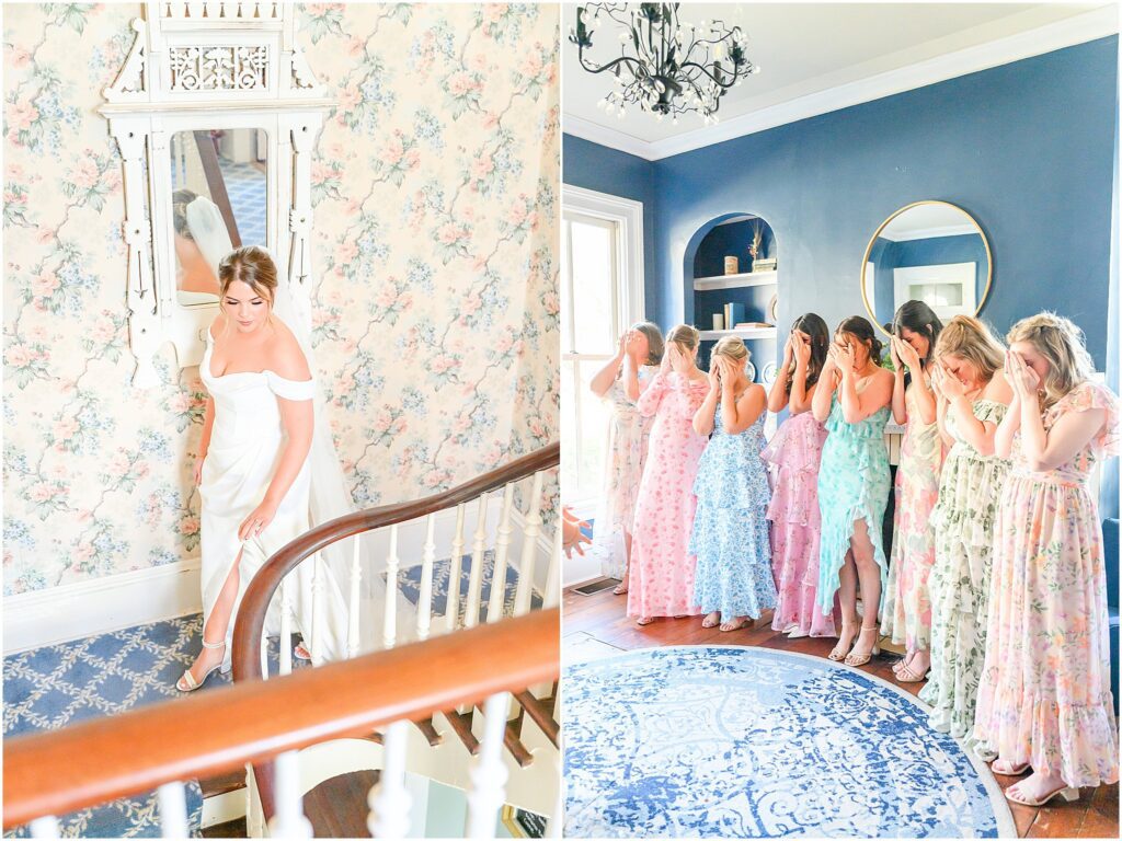 Bridesmaids first look The Red Barn At Sycamore Farm wedding
