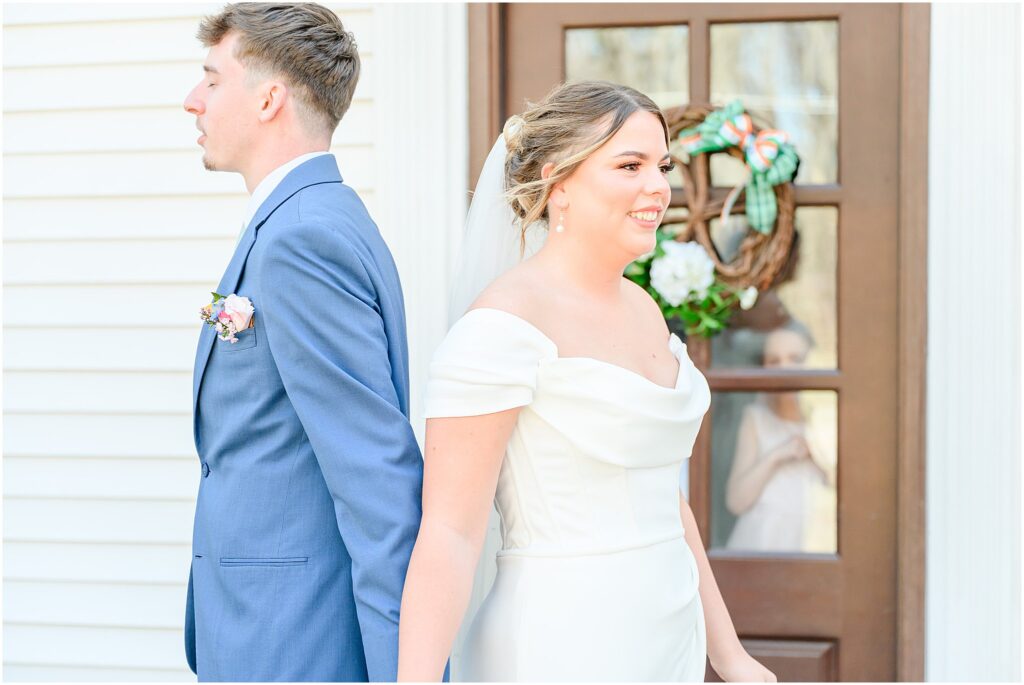 First touch The Red Barn At Sycamore Farm wedding
