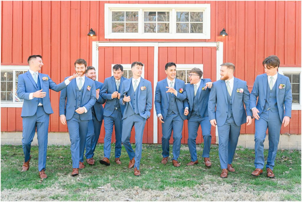 Wedding party photos The Red Barn At Sycamore Farm wedding
