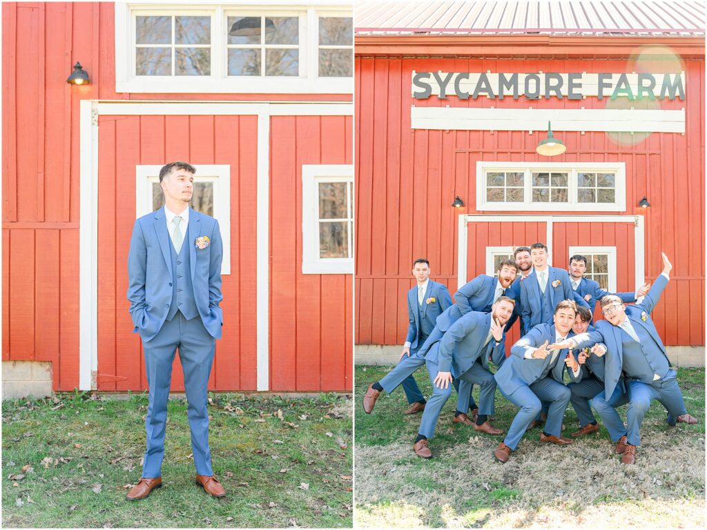 Wedding party photos The Red Barn At Sycamore Farm wedding