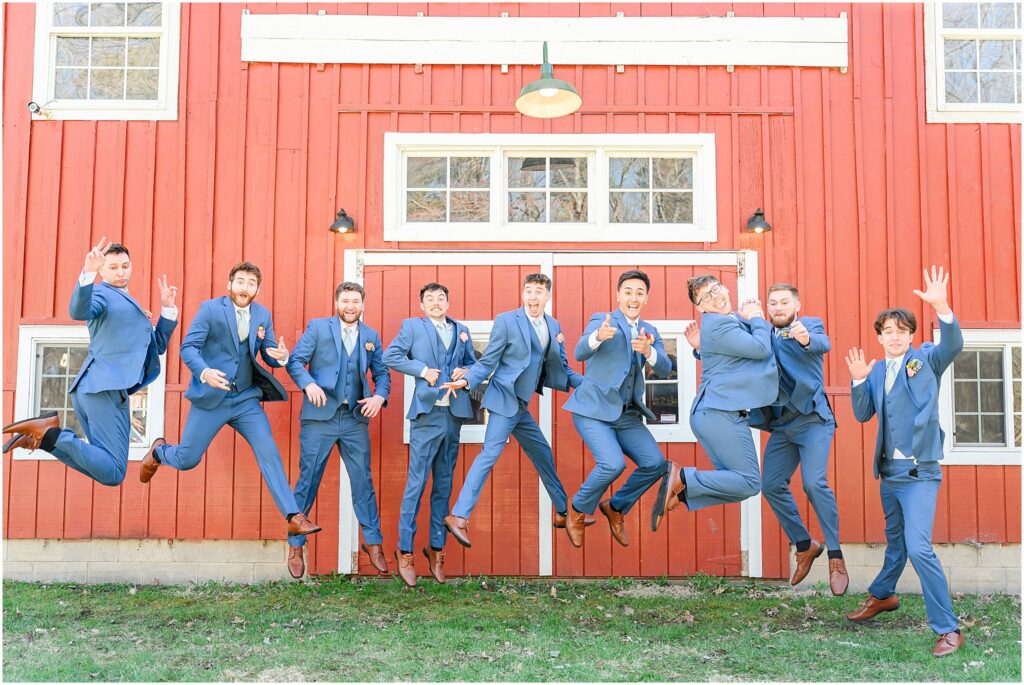 Wedding party photos The Red Barn At Sycamore Farm wedding