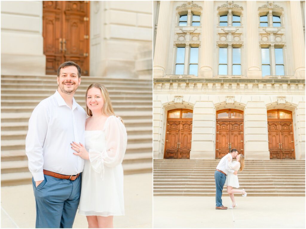 Sunset photos Indiana Statehouse engagement session