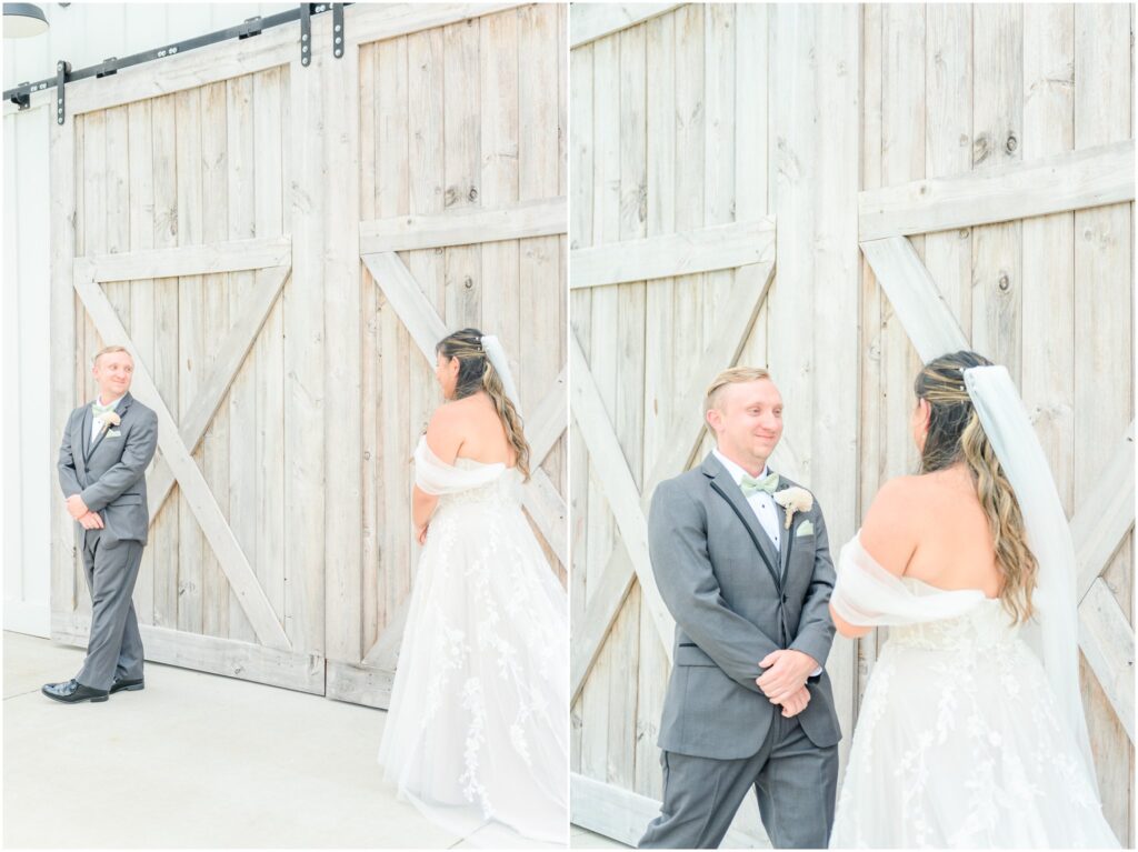 First Look The Barn on Jericho wedding
