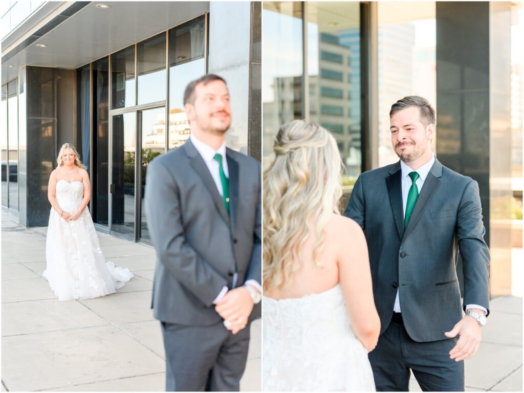 First Look Regions Tower Indy Wedding