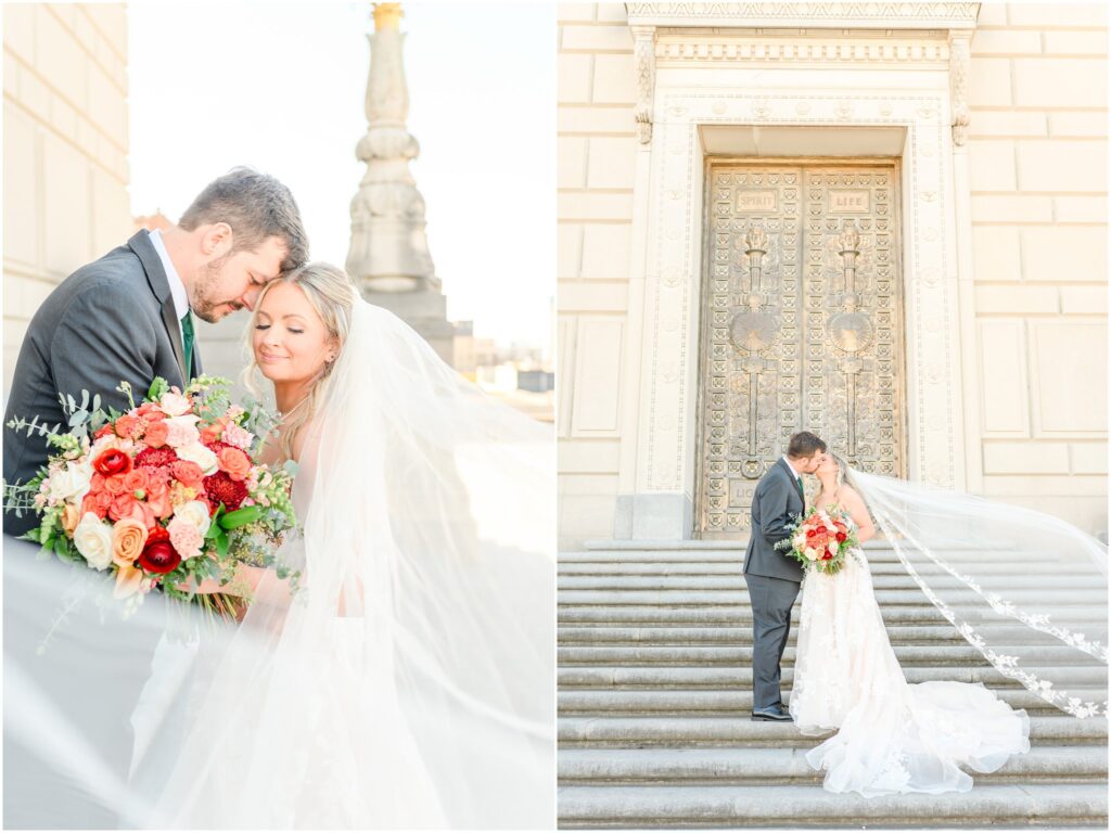 Bride and groom wedding photos Regions Tower Indy Wedding