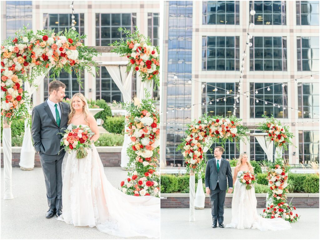 Bride and groom wedding photos Regions Tower Indy Wedding