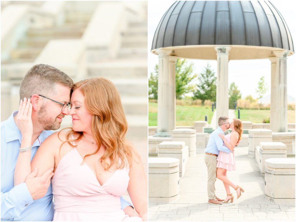 Newly engaged couple walking at Coxhall Gardens after their proposal.