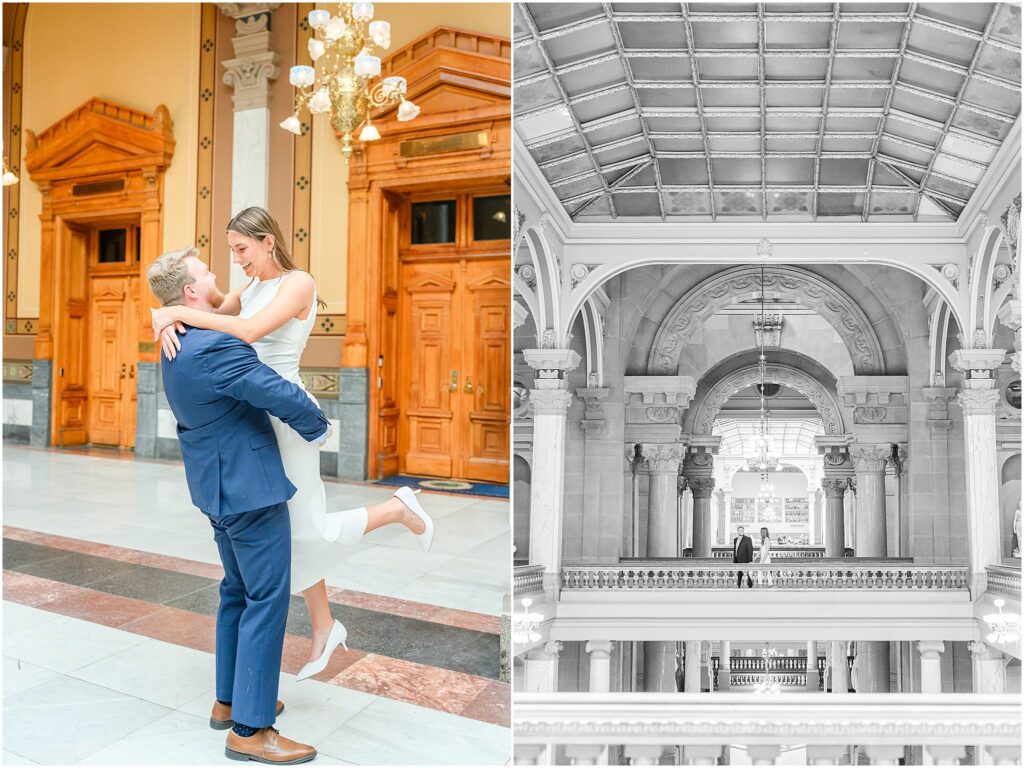 Engagement photos at the Indiana Statehouse