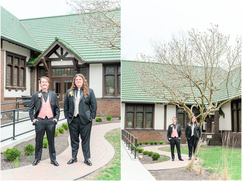 Wedding party photos at The Estuary Indianapolis with bride, groom, and their closest friends celebrating in an intimate indoor setting