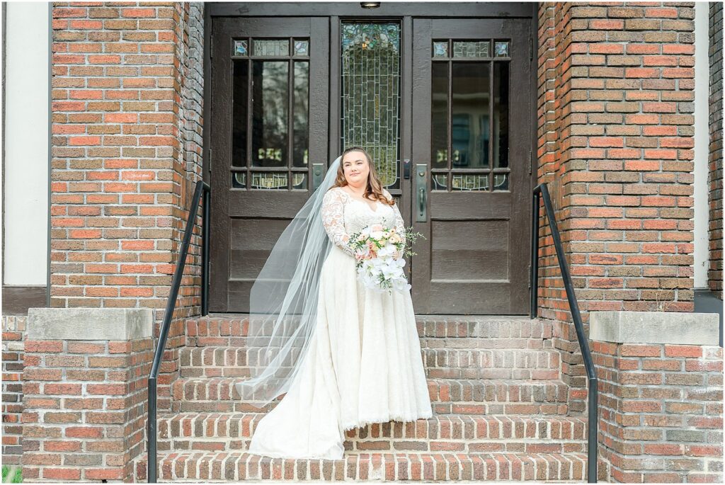 Romantic bride and groom portraits at The Estuary Indianapolis featuring soft natural light inside the historic church venue