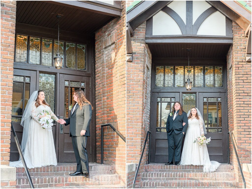 Romantic bride and groom portraits at The Estuary Indianapolis featuring soft natural light inside the historic church venue