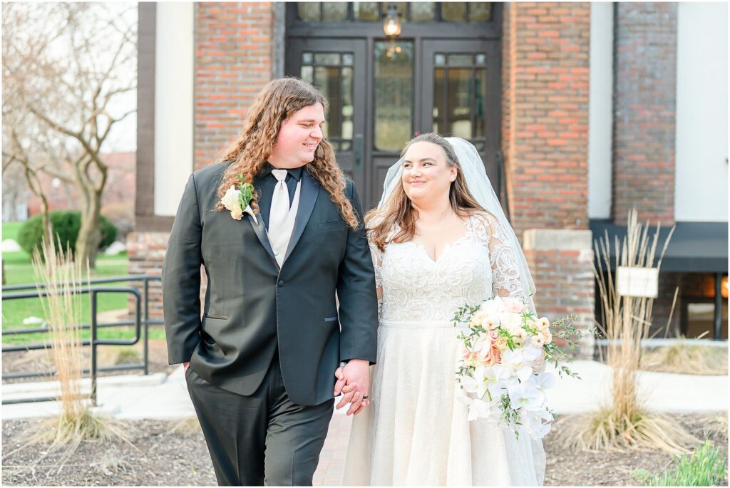 Romantic bride and groom portraits at The Estuary Indianapolis featuring soft natural light inside the historic church venue