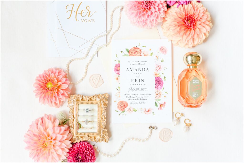 Wedding detail flatlays Owl Ridge Wedding