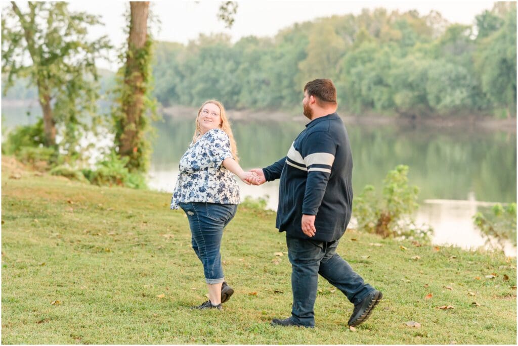 Romantic engagement portraits along the river at Fairbanks Park