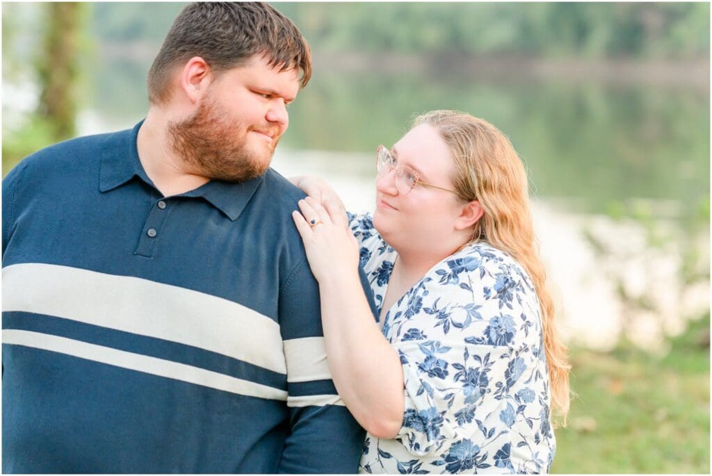 Romantic engagement portraits along the river at Fairbanks Park
