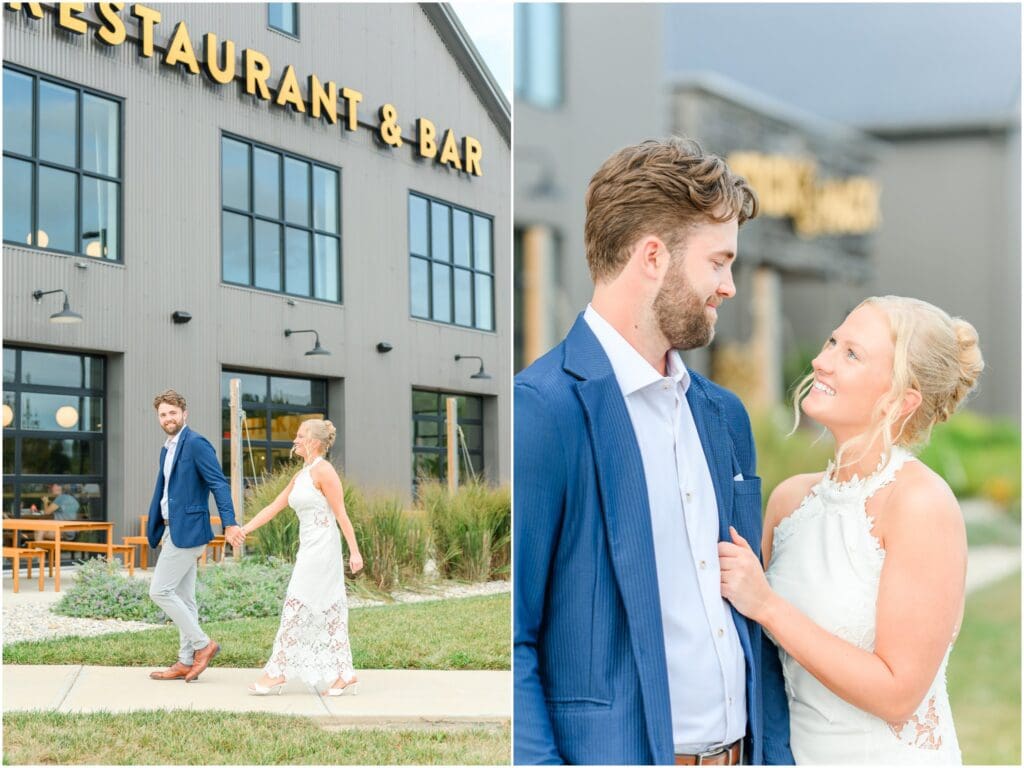 Sunset portraits before an Indianapolis rehearsal dinner at Stick & Hack
