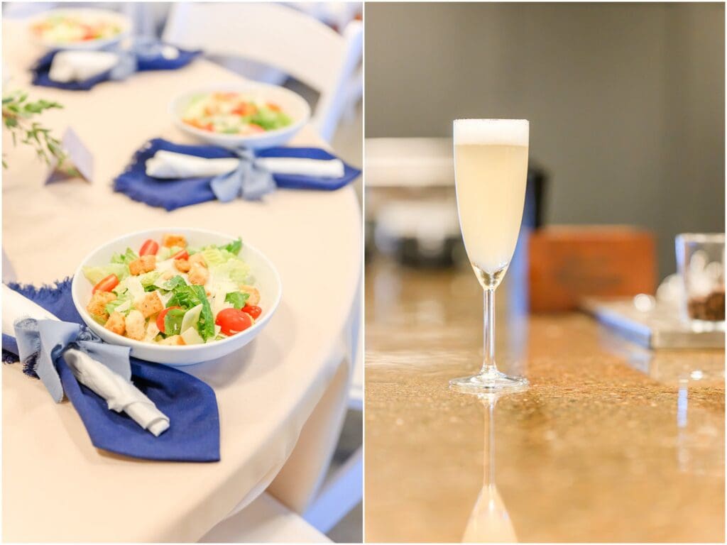 Guests enjoying dinner and speeches at an Indianapolis rehearsal dinner
