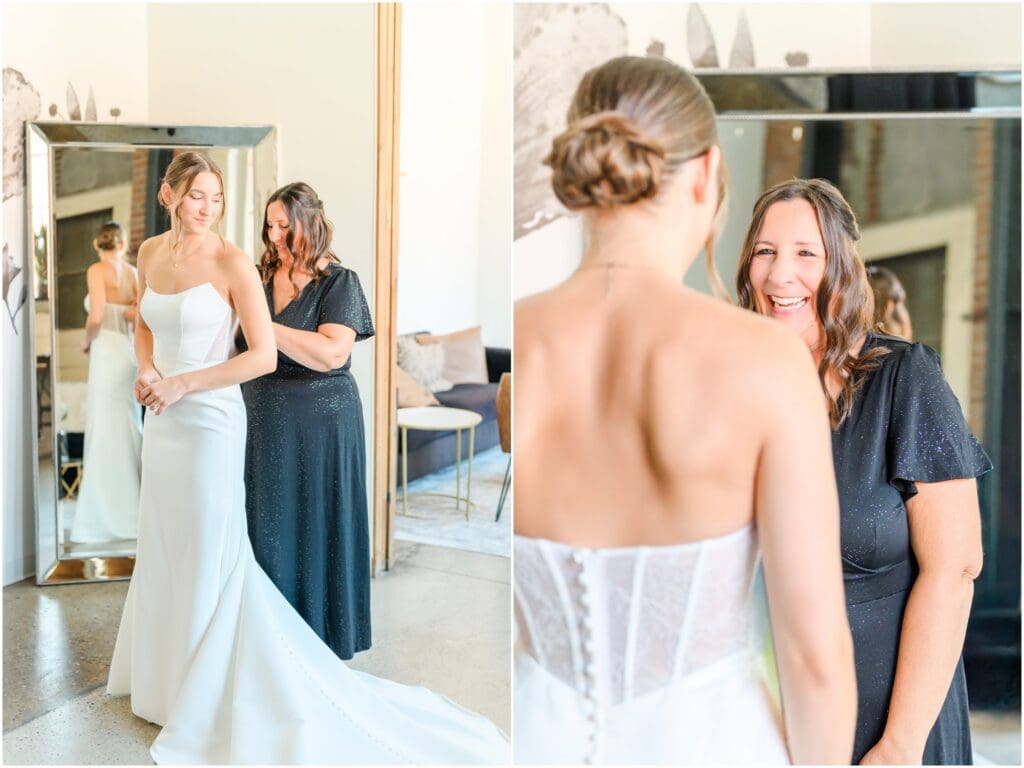 Bride getting ready at Industry Indianapolis before her wedding