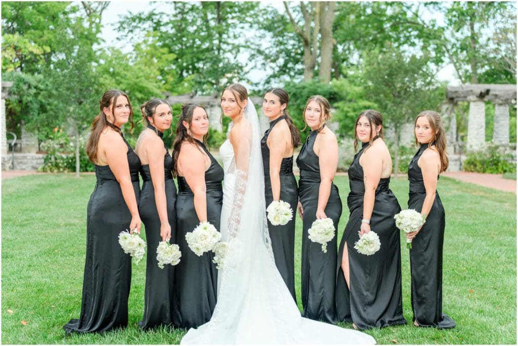 Wedding party portraits at Marian University in Indianapolis