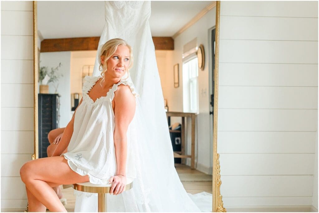 Bride getting ready in the bridal suite at White Willow Farms
