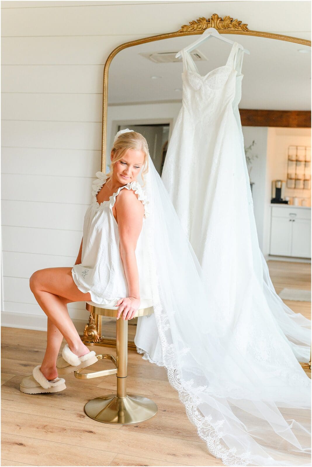 Bride getting ready in the bridal suite at White Willow Farms